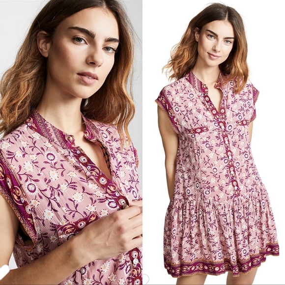 Poupette St Barth Amora Drop Waist Mini Dress in Purple Margot Floral Size Large - Picture 6 of 7